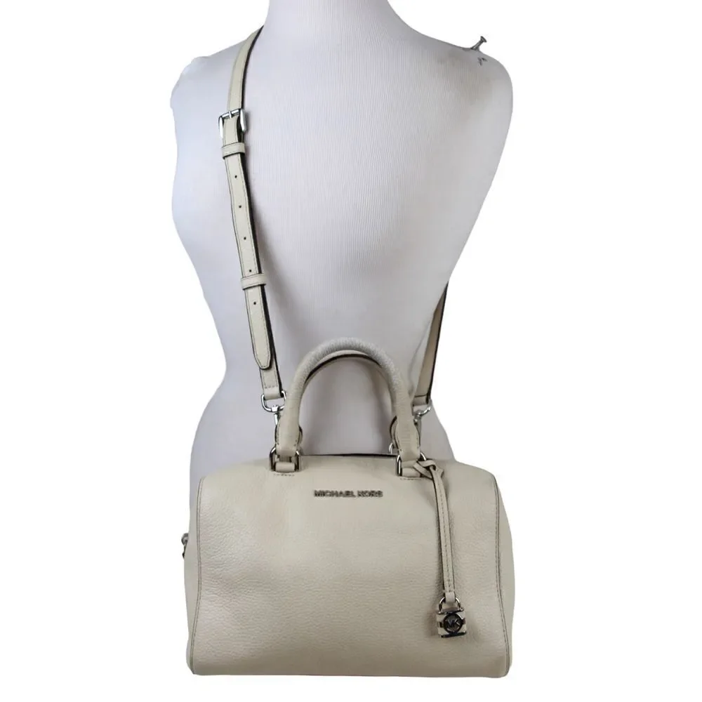 Michael Kors IVORY REAL LEATHER MEDIUM X-BODY SHOULDER BAG SATCHEL HANDBAG PURSE